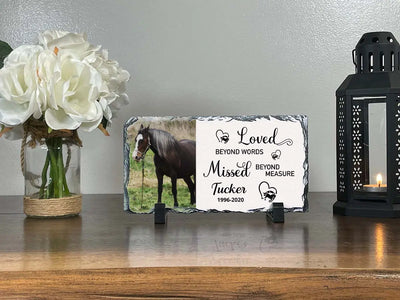 Personalized Horse Memorial Plaque   Loved Beyond Words Missed Beyond Measure  Personalized Picture Keepsake Memorial Slates