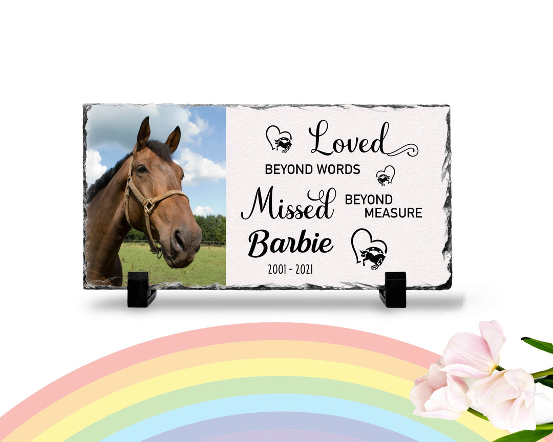 Personalized Horse Memorial Plaque   Loved Beyond Words Missed Beyond Measure  Personalized Picture Keepsake Memorial Slates