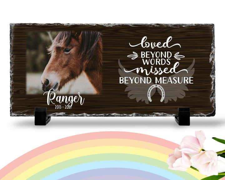 Personalized Horse Memorial Plaque   Loved Beyond Words Missed Beyond Measure  Personalized Picture Keepsake Memorial Slates