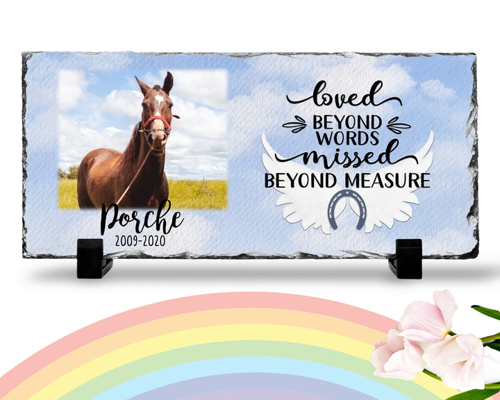 Personalized Horse Memorial Plaque   Loved Beyond Words Missed Beyond Measure  Personalized Picture Keepsake Memorial Slates