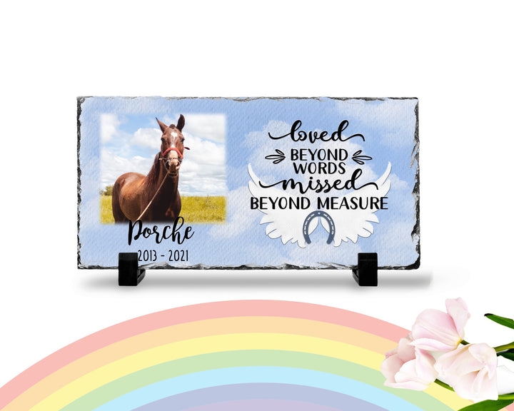 Personalized Horse Memorial Plaque   Loved Beyond Words Missed Beyond Measure  Personalized Picture Keepsake Memorial Slates