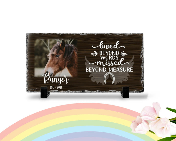 Personalized Horse Memorial Plaque   Loved Beyond Words Missed Beyond Measure  Personalized Picture Keepsake Memorial Slates