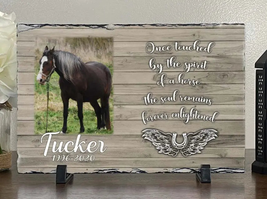 Personalized Horse Memorial Plaque   Once Touched by the Spirit of a horse The soul remains forever enlightened    Personalized Keepsake Memorial Slates