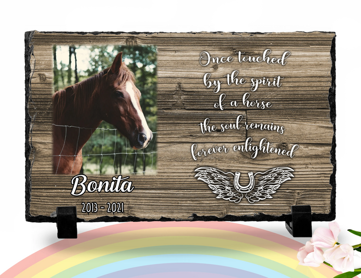 Personalized Horse Memorial Plaque   Once Touched by the Spirit of a horse The soul remains forever enlightened    Personalized Keepsake Memorial Slates