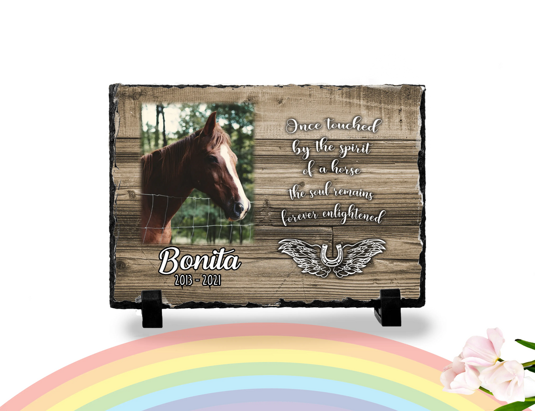 Personalized Horse Memorial Plaque   Once Touched by the Spirit of a horse The soul remains forever enlightened    Personalized Keepsake Memorial Slates