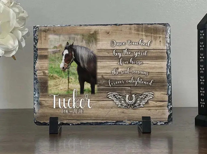 Personalized Horse Memorial Plaque   Once Touched by the Spirit of a horse The soul remains forever enlightened    Personalized Keepsake Memorial Slates