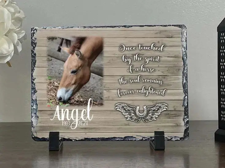 Personalized Horse Memorial Plaque   Once Touched by the Spirit of a horse The soul remains forever enlightened    Personalized Keepsake Memorial Slates