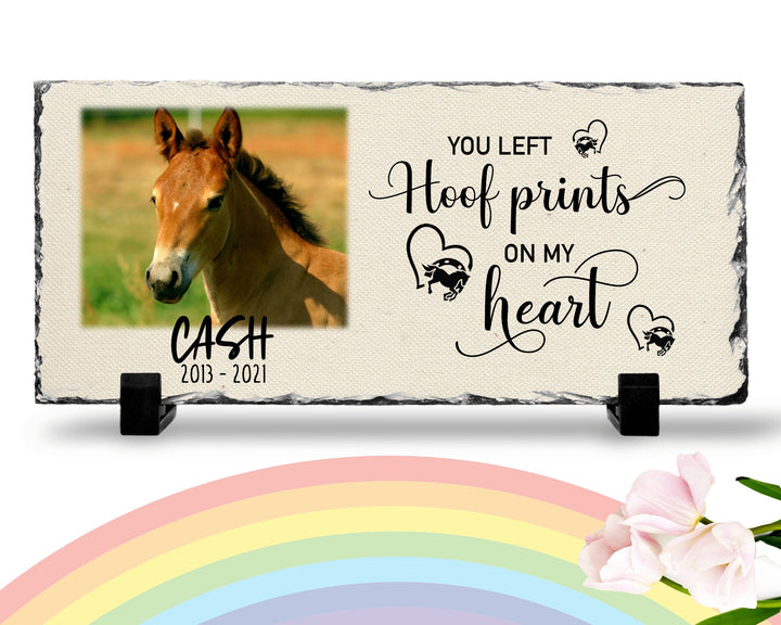 Personalized Horse Memorial Plaque   You Left Hoof Prints on My Heart   Personalized Keepsake Memorial Slates