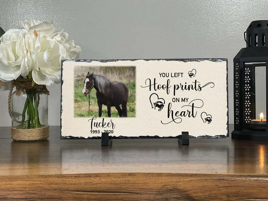 Personalized Horse Memorial Plaque   You Left Hoof Prints on My Heart   Personalized Keepsake Memorial Slates