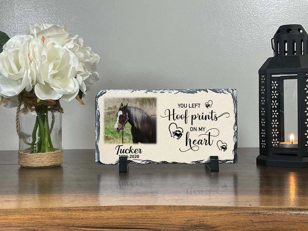 Personalized Horse Memorial Plaque   You Left Hoof Prints on My Heart   Personalized Keepsake Memorial Slates