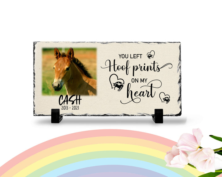 Personalized Horse Memorial Plaque   You Left Hoof Prints on My Heart   Personalized Keepsake Memorial Slates