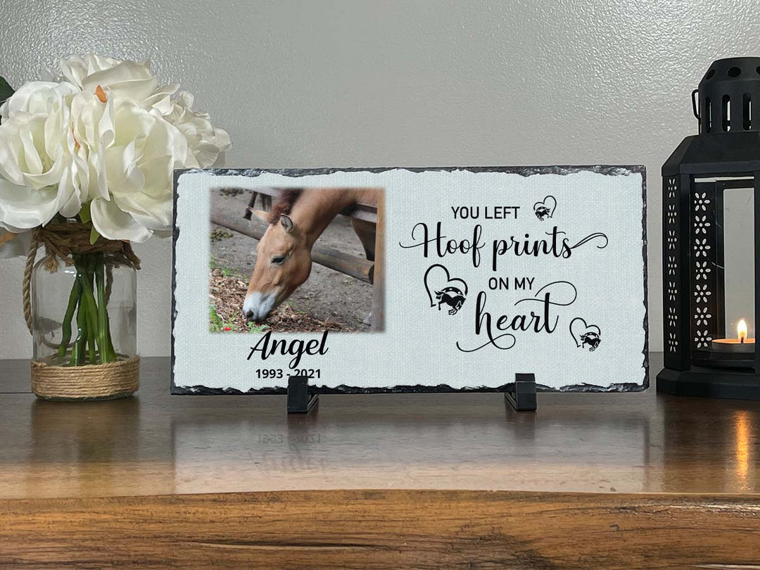 Personalized Horse Memorial Plaque   You Left Hoof Prints on My Heart   Personalized Keepsake Memorial Slates