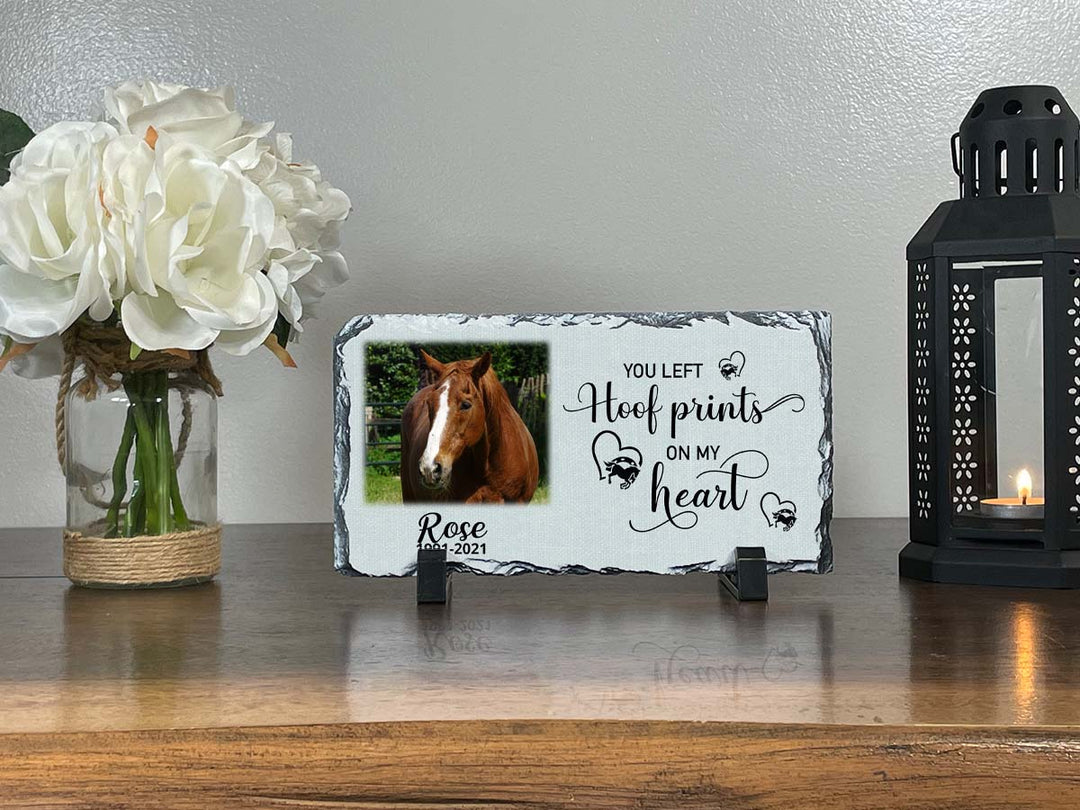 Personalized Horse Memorial Plaque   You Left Hoof Prints on My Heart   Personalized Keepsake Memorial Slates