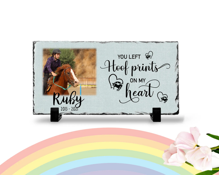 Personalized Horse Memorial Plaque   You Left Hoof Prints on My Heart   Personalized Keepsake Memorial Slates