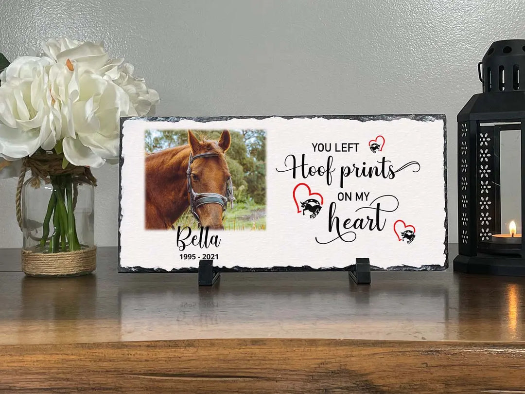 Personalized Horse Memorial Plaque   You Left Hoof Prints on My Heart   Personalized Keepsake Memorial Slates