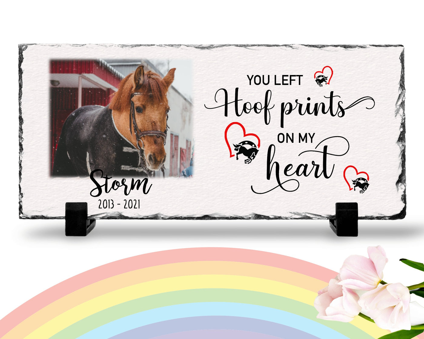 Personalized Horse Memorial Plaque   You Left Hoof Prints on My Heart   Personalized Keepsake Memorial Slates