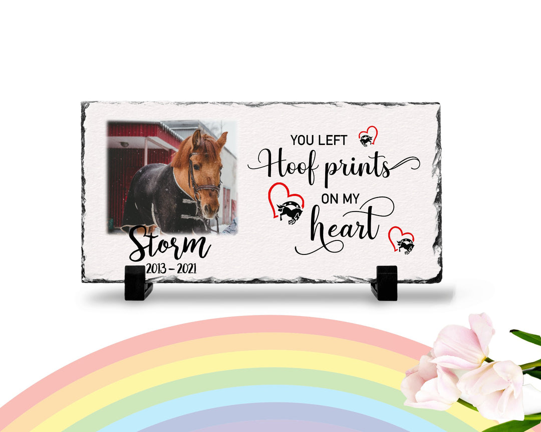 Personalized Horse Memorial Plaque   You Left Hoof Prints on My Heart   Personalized Keepsake Memorial Slates