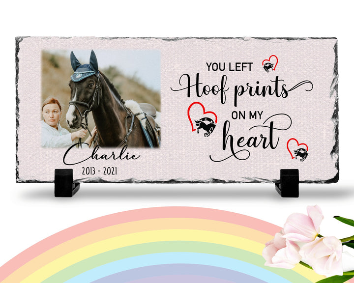 Personalized Horse Memorial Plaque   You Left Hoof Prints on My Heart   Personalized Keepsake Memorial Slates