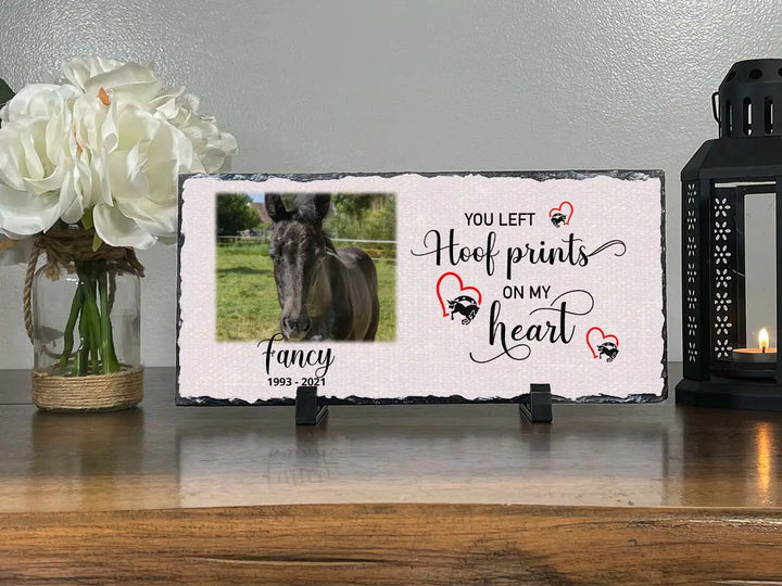 Personalized Horse Memorial Plaque   You Left Hoof Prints on My Heart   Personalized Keepsake Memorial Slates