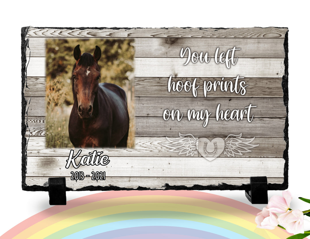 Personalized Horse Memorial Plaque   You Left Hoof Prints on My Heart   Personalized Keepsake Memorial Slates