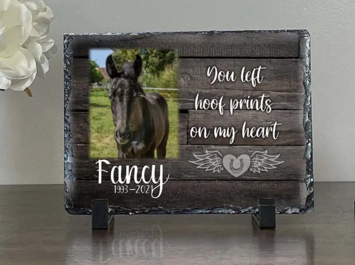 Personalized Horse Memorial Plaque   You Left Hoof Prints on My Heart   Personalized Keepsake Memorial Slates