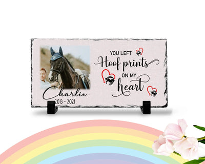 Personalized Horse Memorial Plaque   You Left Hoof Prints on My Heart   Personalized Keepsake Memorial Slates
