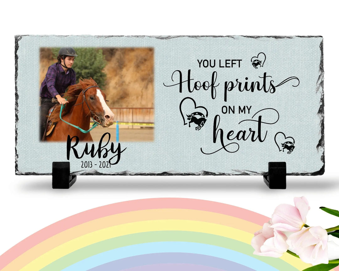 Personalized Horse Memorial Plaque   You Left Hoof Prints on My Heart   Personalized Keepsake Memorial Slates