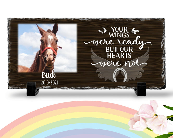 Personalized Horse Memorial Plaque   Your wings were but our hearts were not  Personalized Picture Keepsake Memorial Slates