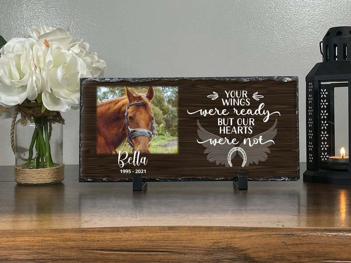 Personalized Horse Memorial Plaque   Your wings were but our hearts were not  Personalized Picture Keepsake Memorial Slates