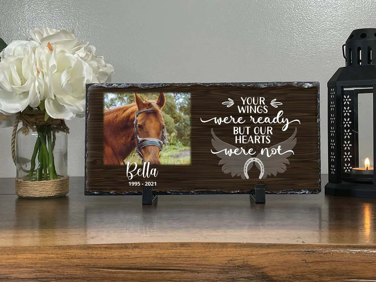 Personalized Horse Memorial Plaque   Your wings were but our hearts were not  Personalized Picture Keepsake Memorial Slates