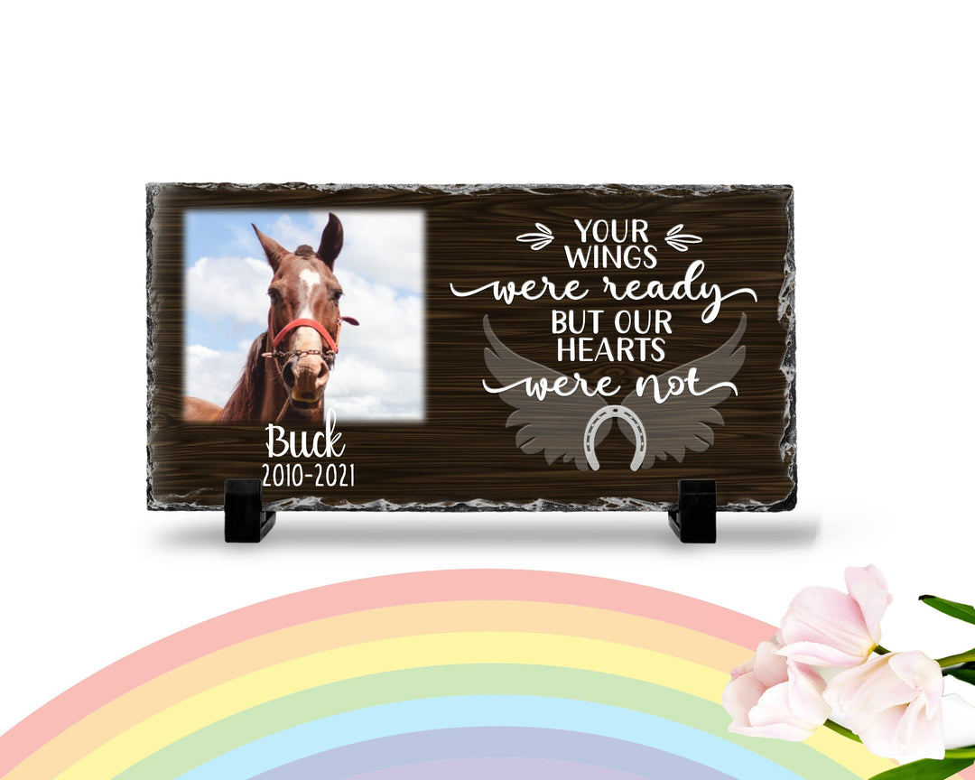 Personalized Horse Memorial Plaque   Your wings were but our hearts were not  Personalized Picture Keepsake Memorial Slates