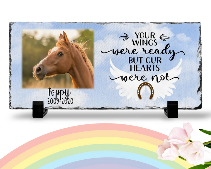 Personalized Horse Memorial Plaque   Your wings were but our hearts were not  Personalized Picture Keepsake Memorial Slates