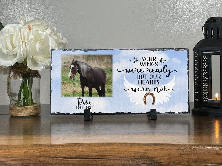 Personalized Horse Memorial Plaque   Your wings were but our hearts were not  Personalized Picture Keepsake Memorial Slates