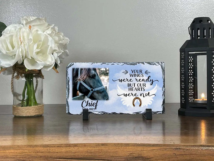 Personalized Horse Memorial Plaque   Your wings were but our hearts were not  Personalized Picture Keepsake Memorial Slates