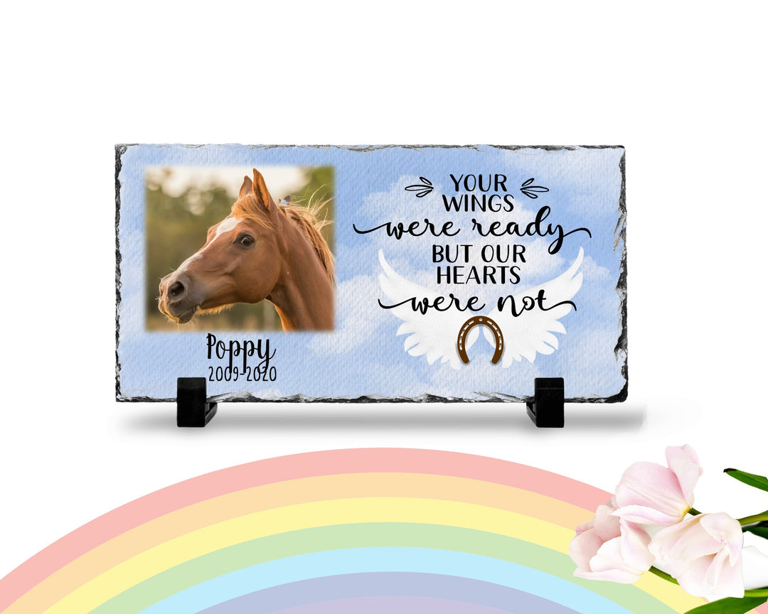 Personalized Horse Memorial Plaque   Your wings were but our hearts were not  Personalized Picture Keepsake Memorial Slates