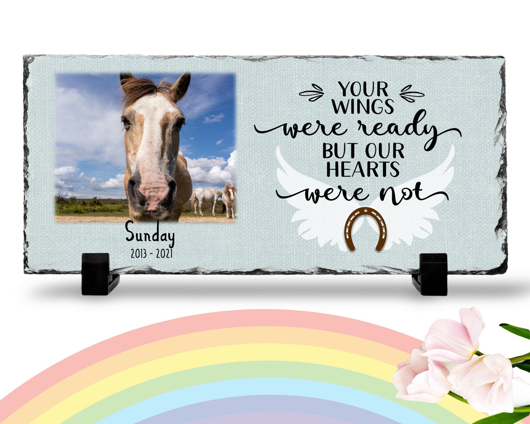 Personalized Horse Memorial Plaque   Your wings were but our hearts were not  Personalized Picture Keepsake Memorial Slates