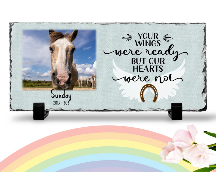 Personalized Horse Memorial Plaque   Your wings were but our hearts were not  Personalized Picture Keepsake Memorial Slates