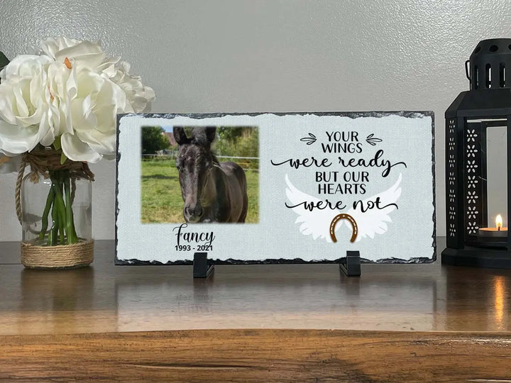 Personalized Horse Memorial Plaque   Your wings were but our hearts were not  Personalized Picture Keepsake Memorial Slates