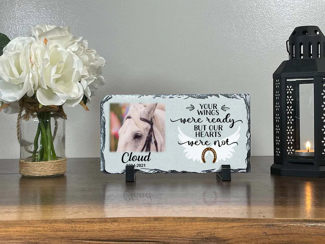 Personalized Horse Memorial Plaque   Your wings were but our hearts were not  Personalized Picture Keepsake Memorial Slates