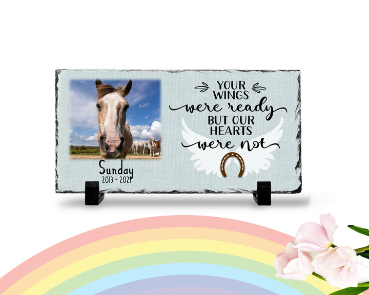 Personalized Horse Memorial Plaque   Your wings were but our hearts were not  Personalized Picture Keepsake Memorial Slates