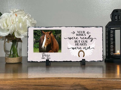Personalized Horse Memorial Plaque   Your wings were but our hearts were not  Personalized Picture Keepsake Memorial Slates