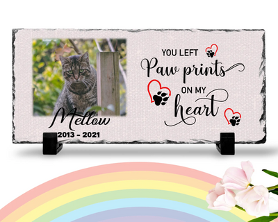Personalized Personalized Cat Memorial Plaque  You left paw prints on my heart  Personalized Picture Keepsake Memorial Slates
