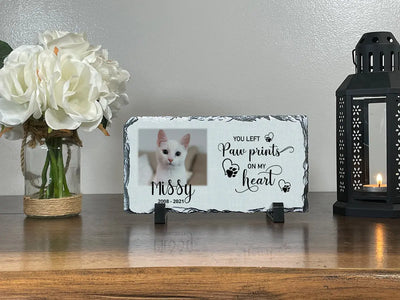 Personalized Personalized Cat Memorial Plaque You left paw prints on my heart  Personalized Picture Keepsake Memorial Slates