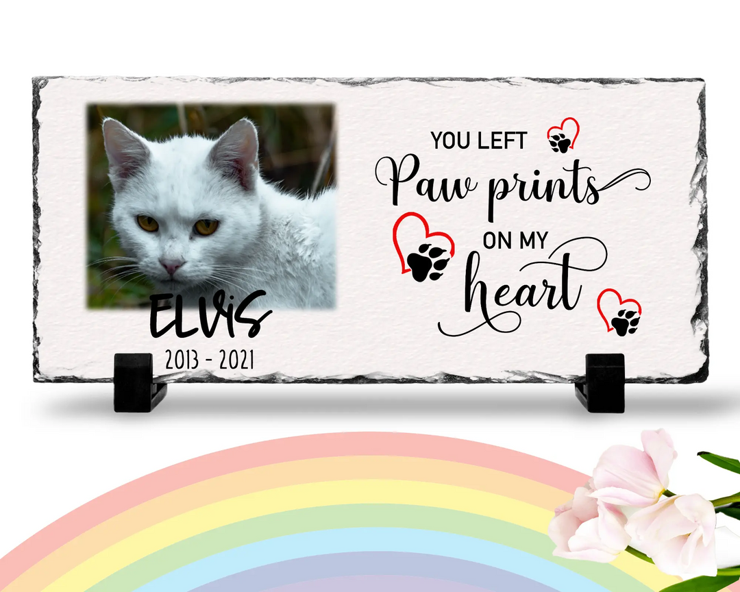 Personalized Personalized Cat Memorial Plaque You left paw prints on my heart  Personalized Picture Keepsake Memorial Slates