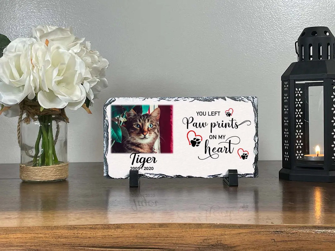 Personalized Personalized Cat Memorial Plaque You left paw prints on my heart  Personalized Picture Keepsake Memorial Slates