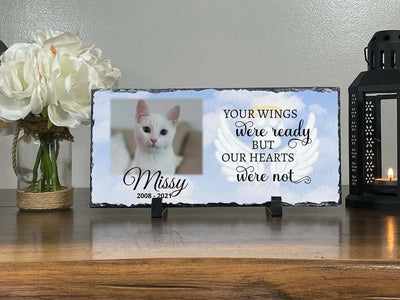 Personalized Personalized Cat Memorial Plaque Your wings were but our hearts were not  Personalized Picture Keepsake Memorial Slates