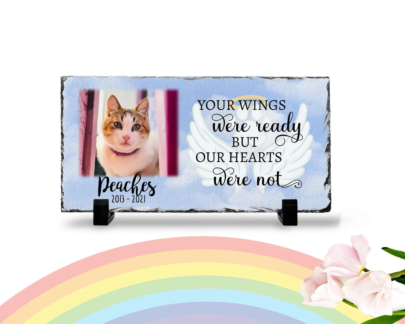 Personalized Personalized Cat Memorial Plaque Your wings were but our hearts were not  Personalized Picture Keepsake Memorial Slates