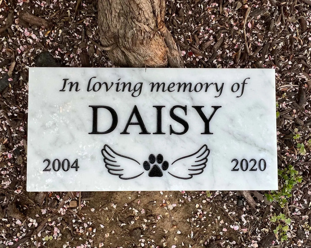 Pet Grave Marker, Dog head stone, Personalized Outdoor Engraved Pet Stone You left paw Prints Marble Grave Marker