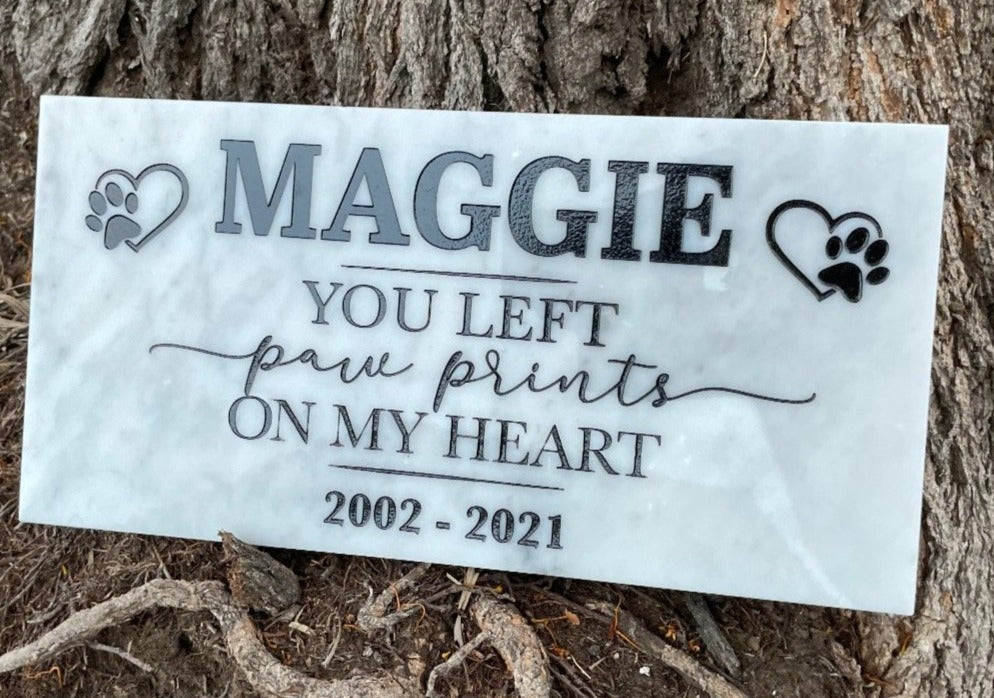 Pet headstones, Grave Marker, Personalized Outdoor Engraved Pet Stone You left paw Prints Memorial Rock